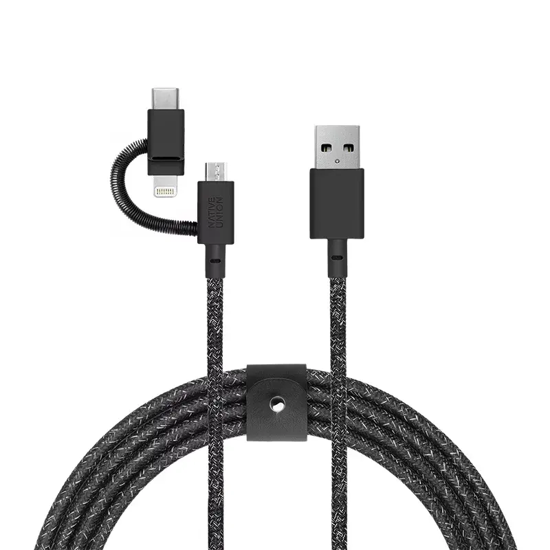 Cable USB Native Union BELT-ULC-CS-BLK-NP 2 m USB-A a USB-C/Micro-USB-A/Lightning negro