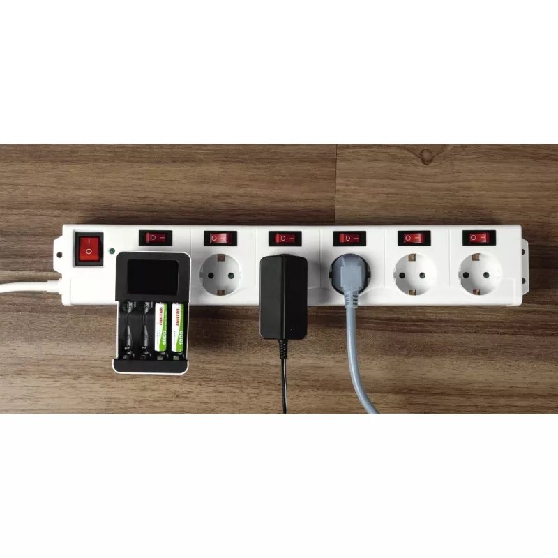 Hama 00137239 Socket Line regleta de 6 tomas, tomas conmutables individualmente, blanca