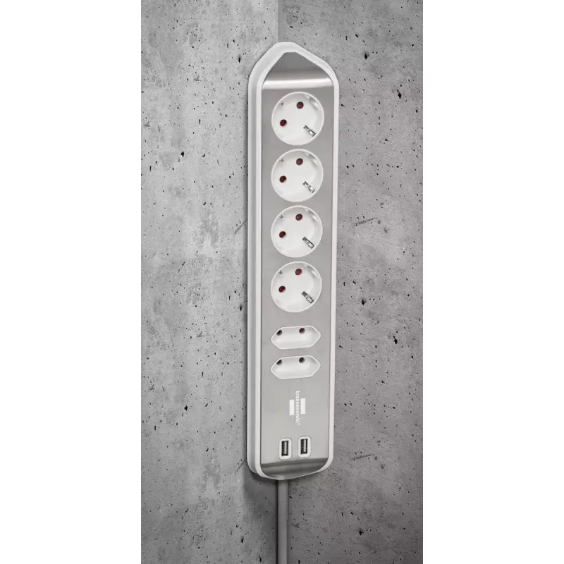 Alargador de corriente Brennenstuhl 1153590620 2m 6 tomas de corriente interior plata blanco