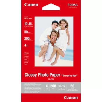 Canon GP-501 Glossy Photo Paper 4x6 pulgadas - 50 hojas, brillo, 200 g/m², inyección de tinta, 50 hojas, 102 mm, 152 mm