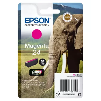 Epson Elephant pack individual magenta 24 tinta Claria Photo HD, rendimiento estándar, magenta, tinta pigmentada, 4,6 ml, 1 ud., 360 páginas