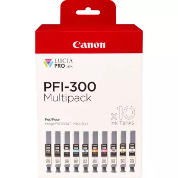 Cartucho de tinta Canon PFI-300 10 ud. original negro, azul, cian, gris, magenta, negro fotográfico, magenta fotográfico, rojo, amarillo