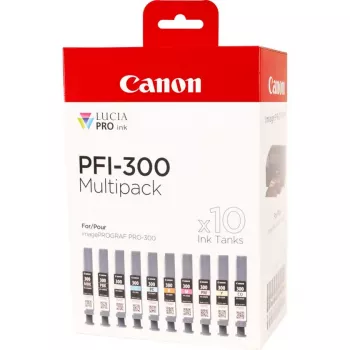 Cartucho de tinta Canon PFI-300 10 ud. original negro, azul, cian, gris, magenta, negro fotográfico, magenta fotográfico, rojo, amarillo