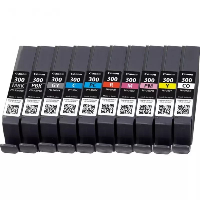 Cartucho de tinta Canon PFI-300 10 ud. original negro, azul, cian, gris, magenta, negro fotográfico, magenta fotográfico, rojo, amarillo
