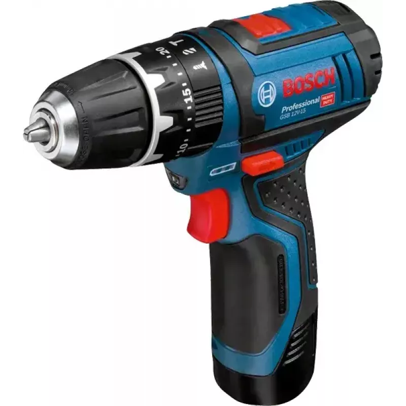 Taladradora de empuñadura de pistola Bosch GSB 12V-15, 1300 rpm, batería de 2 Ah