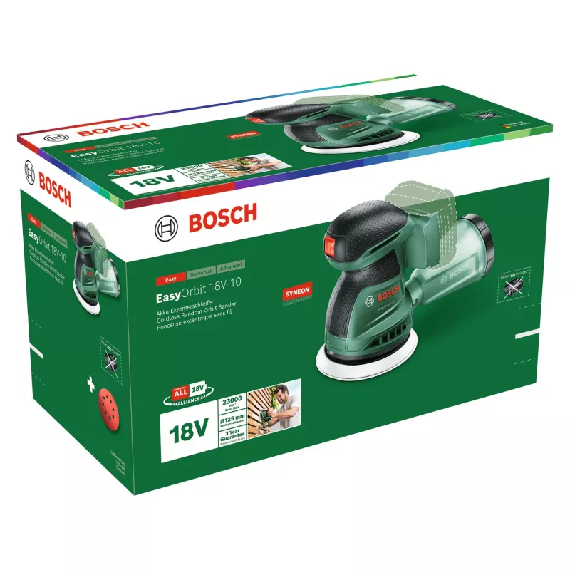 Bosch EasyOrbit 18V-10 (Baretool), lijadora excéntrica, negro, verde, plástico, Alemania, 23000 rpm, 1 mm