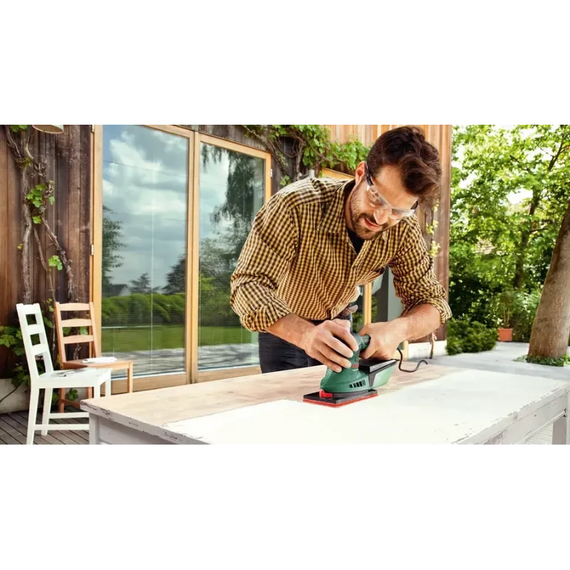 Bosch PSM 200 AES 06033B6002 lijadora multi, 200 W, set de accesorios de 29 piezas, SystemBox, verde/negro