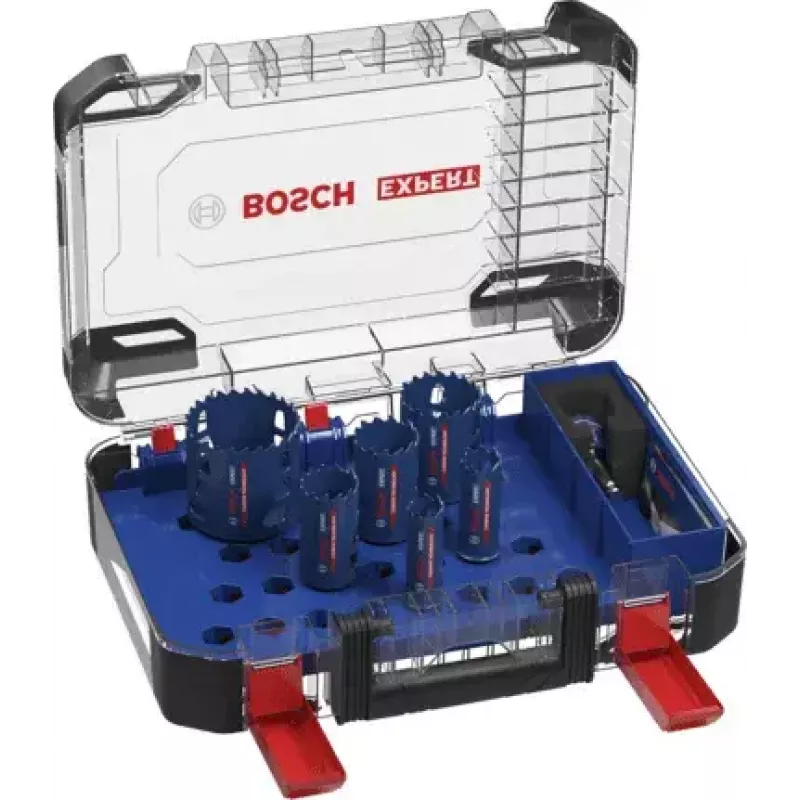 Bosch 2 608 900 446 Expert Tough Material juego de sierras de corona, 9 uds., 22–68 mm, con adaptador Power Change Plus