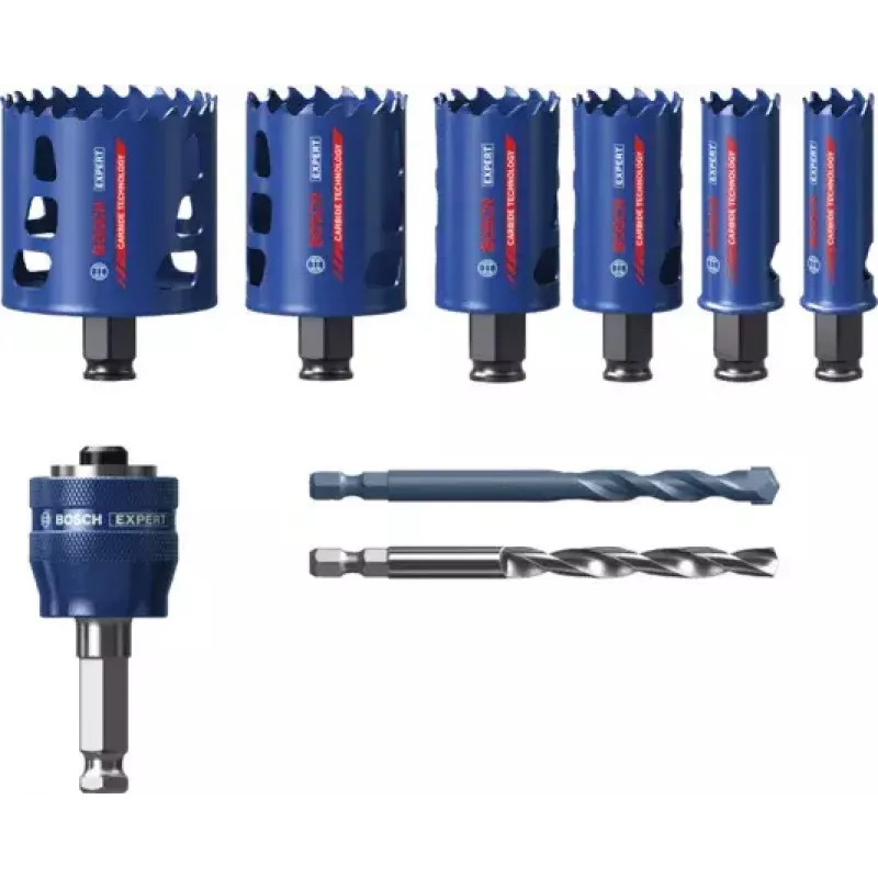 Bosch 2 608 900 446 Expert Tough Material juego de sierras de corona, 9 uds., 22–68 mm, con adaptador Power Change Plus