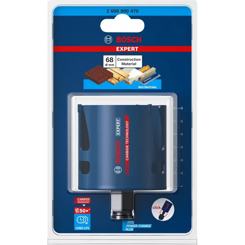 Bosch Expert 2 608 900 470 Construction Material sierra de corona, 68 mm, para ladrillo, aglomerado, madera blanda, plástico reforzado con fibra de vidrio, azulejos blandos