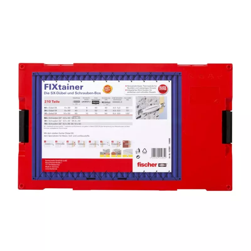 fischer FIXtainer SX caja con tacos y tornillos (210 uds.)