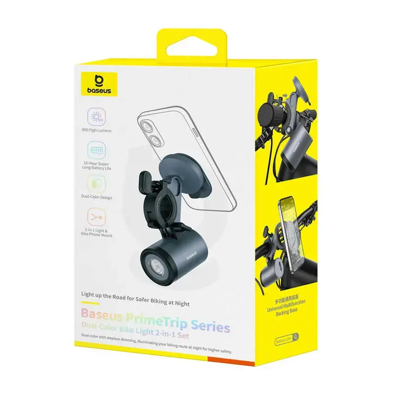 Soporte para bicicleta Baseus PrimeTrip soporte para móvil 2 en 1 con linterna, negro