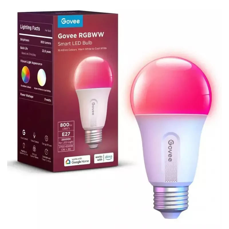 Govee bombilla inteligente Wifi&BLE 800 lm — E27, 9 W, Wi‑Fi/Bluetooth, blanca