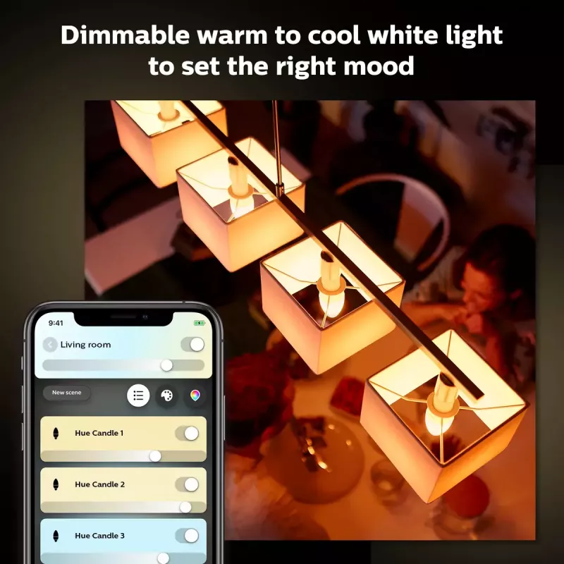 Bombilla inteligente Philips Hue White Ambiance vela E14, 5,2 W, Bluetooth/Zigbee, 39×39×117 mm