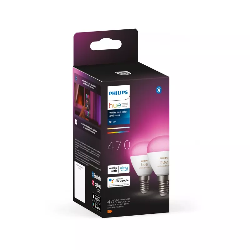 Philips Hue White and Color Ambience Lustre – bombilla inteligente E14 – (pack de 2)