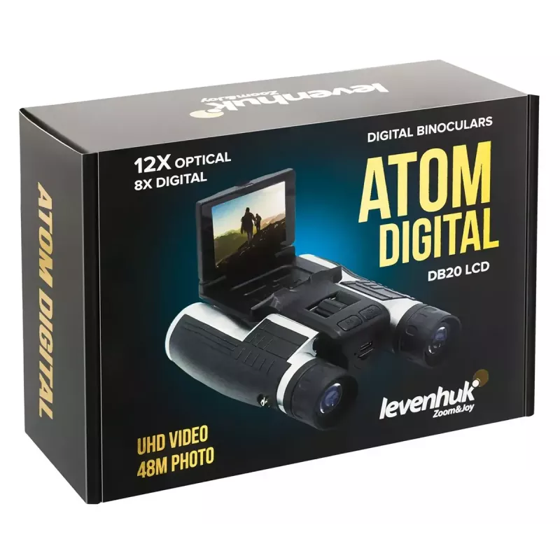 Prismáticos Levenhuk Atom DB20 con 20 aumentos y cámara integrada de 2-MP, pantalla LCD