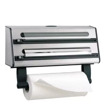 Emsa Contura 504180 Dispensador de corte triple para papel de aluminio y film transparente, acero inoxidable, plata/negro