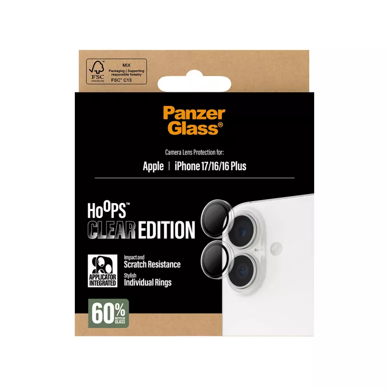 PanzerGlass ® Hoops® Protector de objetivo de cámara Transparente iPhone 17 | iPhone 16 | 16 Plus