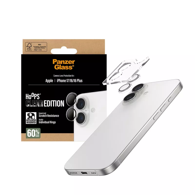 PanzerGlass ® Hoops® Protector de objetivo de cámara Transparente iPhone 17 | iPhone 16 | 16 Plus