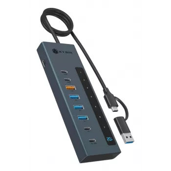 RAIDSONIC ICY BOX Hub 9 en 1 con Power Delivery, USB 3.2 Gen 2 Type-C/Type-A Host, Aluminio, azul