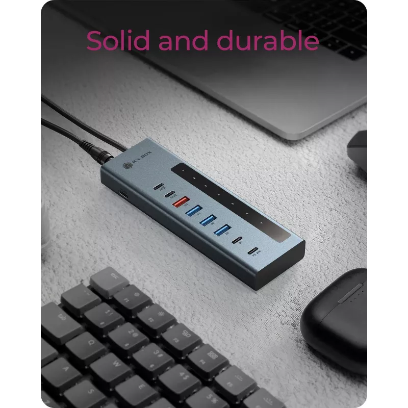RAIDSONIC ICY BOX Hub 9 en 1 con Power Delivery, USB 3.2 Gen 2 Type-C/Type-A Host, Aluminio, azul