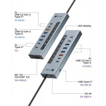 ICY BOX Hub USB Type-C 11 en 1 con lector de tarjetas y PD