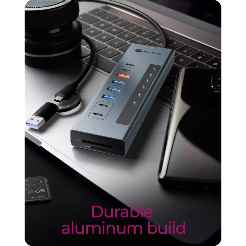 ICY BOX Hub USB Type-C 11 en 1 con lector de tarjetas y PD