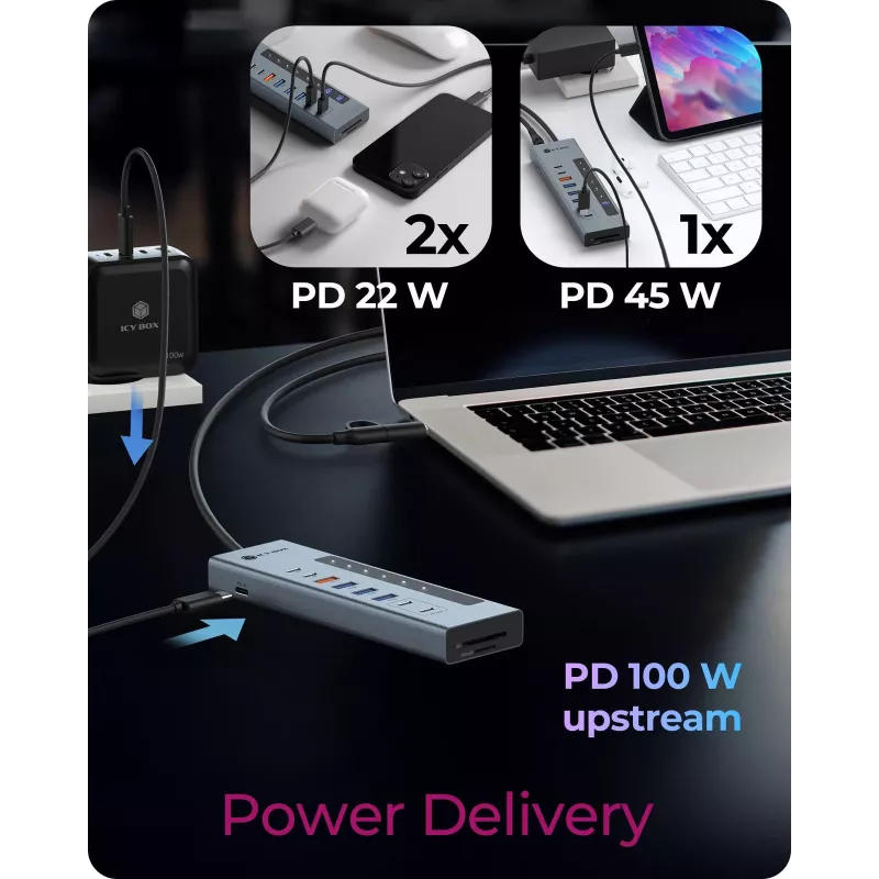 ICY BOX Hub USB Type-C 11 en 1 con lector de tarjetas y PD