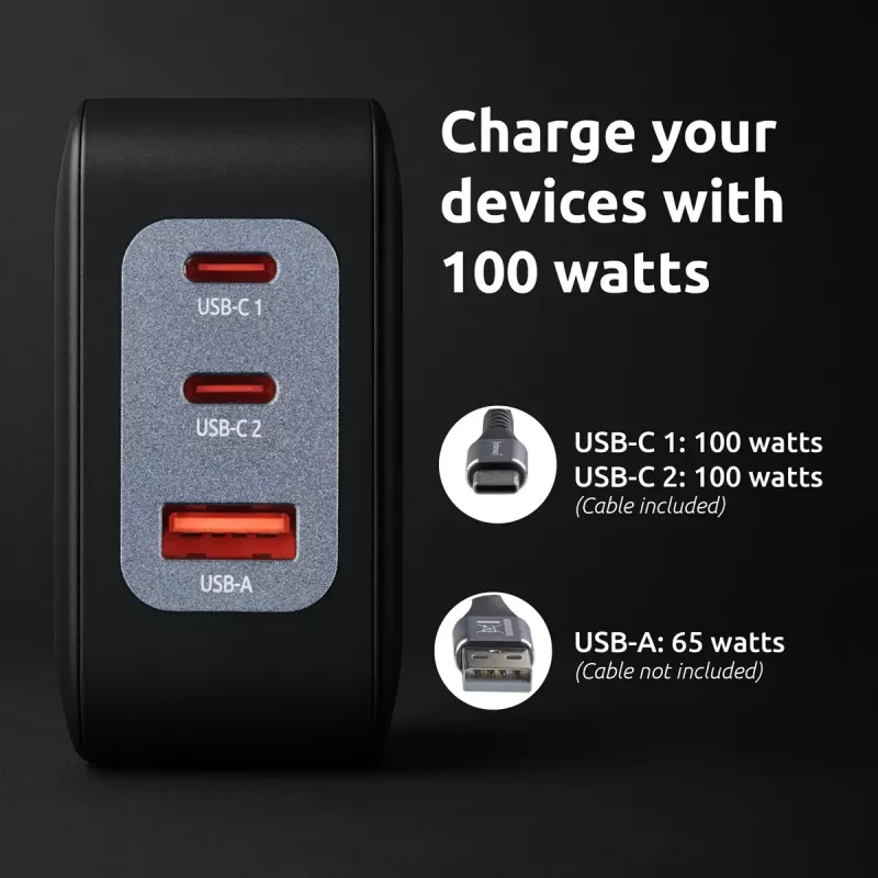 Fuente de alimentación Intenso W100ACC+C520C 100W cargador rápido GaN negro