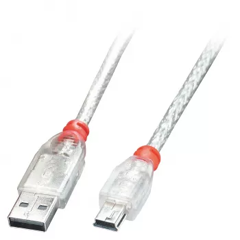 Cable USB 2.0 Lindy 0,5 m - Type-A a Mini-B, Transparente