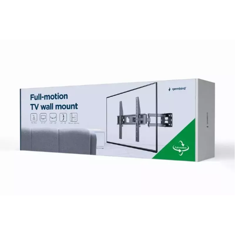 Soporte de pared para TV Gembird WM-55ST-03 para pantallas de 32–55 inch, VESA hasta 400x400, inclinable -18°/5°, orientable ±90°, carga máx. 35 kg, negro