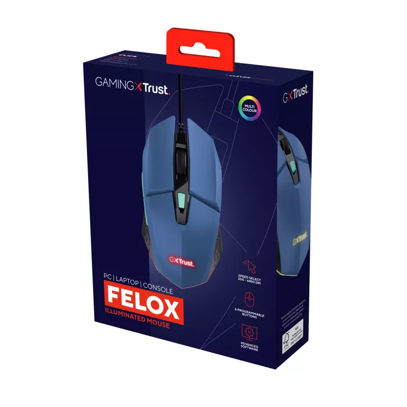 Ratón gaming Trust GXT109B FELOX ambidiestro USB Type-A 6400 DPI