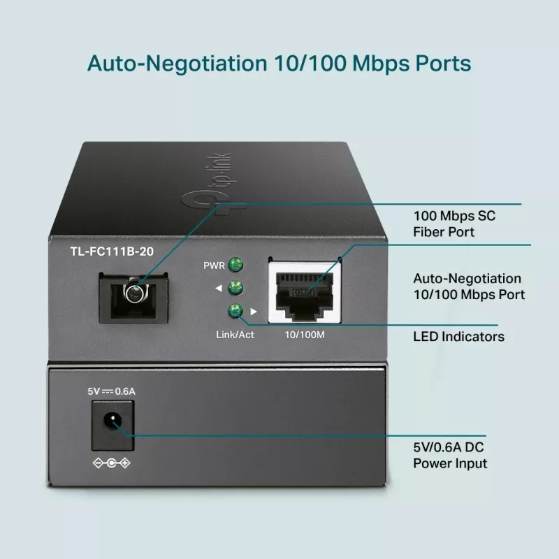 Convertidor de medios TP-Link 10/100 Mbit/s RJ45 a 100 Mbit/s Singlemode SC WDM bidireccional