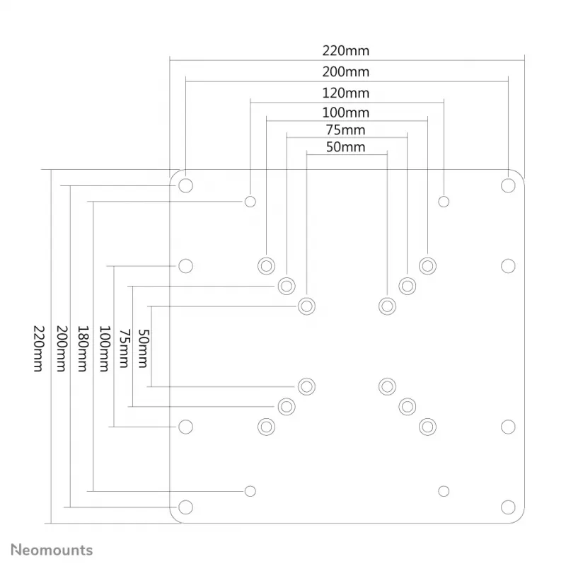 Neomounts FPMA-VESA200 placa adaptadora VESA, 22-42 pulgadas (55,9-106,7 cm), VESA 50x50/75x75/100x100 a 100x200/200x200/120x180, máx. 35 kg, acero, plateada