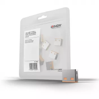 Bloqueador de puertos USB Lindy (sin llave) - pack de 10, código de color: naranja