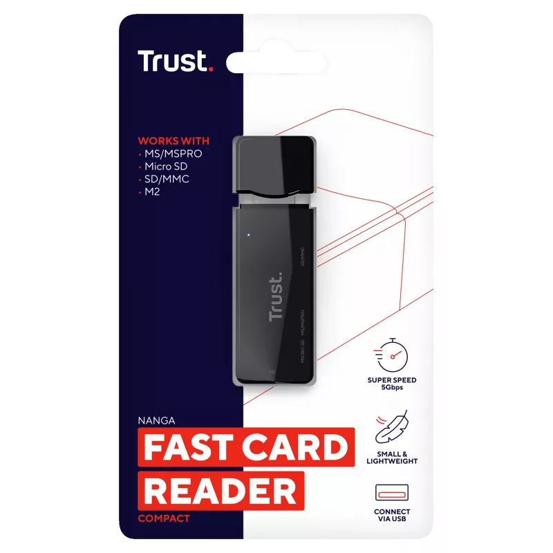 Trust Nanga 21935 lector de tarjetas, USB 3.1 Gen 1, Type-A, SD/microSD/MS, negro