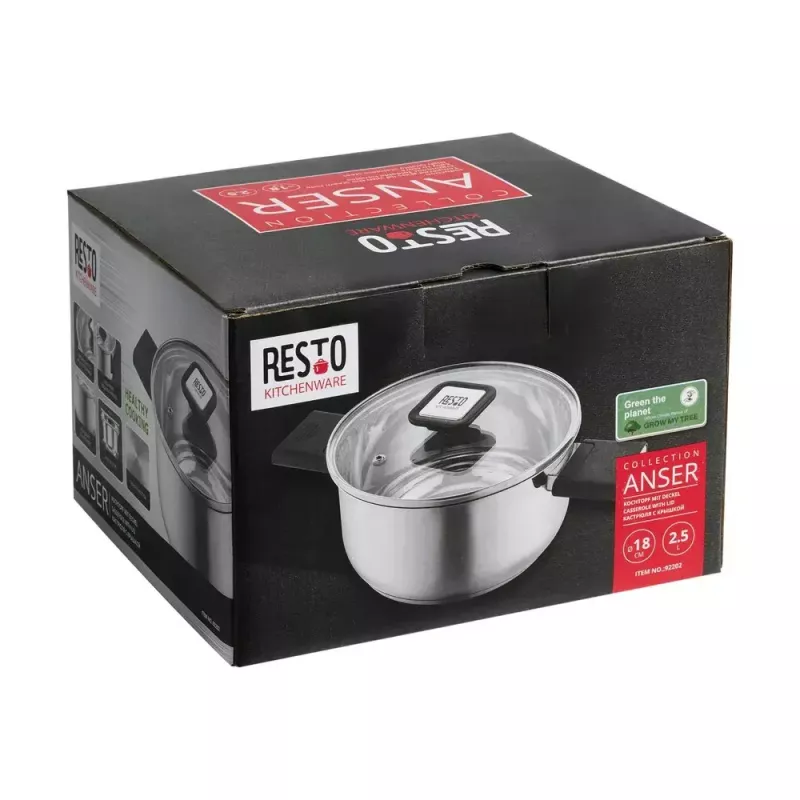 Resto Kitchenware Anser olla redonda de 2,5 l, negra, acero inoxidable