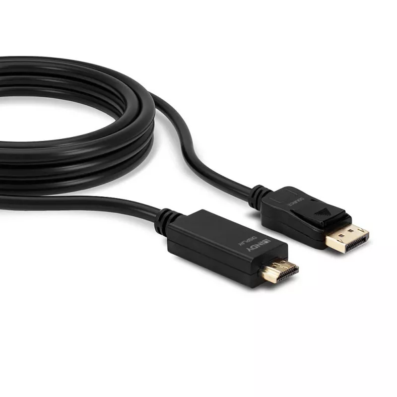 Cable Lindy 5 m DisplayPort a HDMI 10.2G, 5 m, DisplayPort, HDMI Type-A (estándar), conector macho, conector macho, 3840 x 2160 píxeles