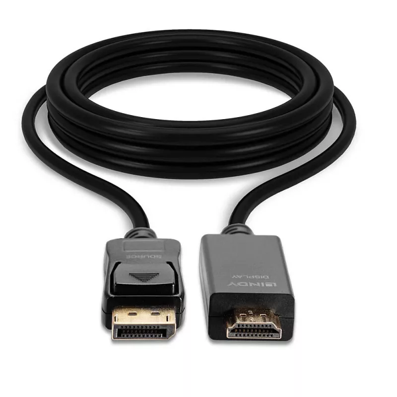Cable Lindy 5 m DisplayPort a HDMI 10.2G, 5 m, DisplayPort, HDMI Type-A (estándar), conector macho, conector macho, 3840 x 2160 píxeles