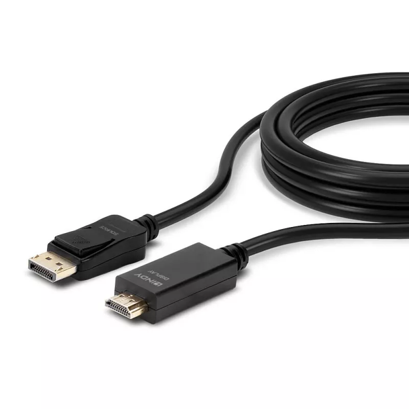 Cable Lindy 5 m DisplayPort a HDMI 10.2G, 5 m, DisplayPort, HDMI Type-A (estándar), conector macho, conector macho, 3840 x 2160 píxeles