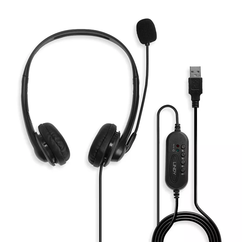 Auriculares con cable Lindy USB Type-A con control en línea