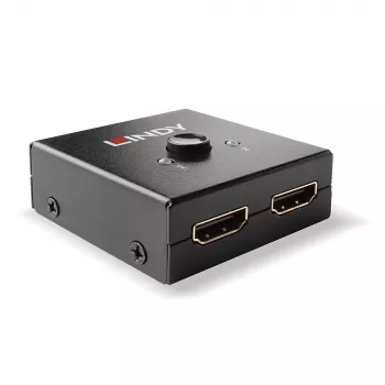 Conmutador bidireccional HDMI 18G de 2 puertos Lindy, HDMI, metal, negro, 60 Hz, 18 Gbit/s, 3840 x 2160 píxeles