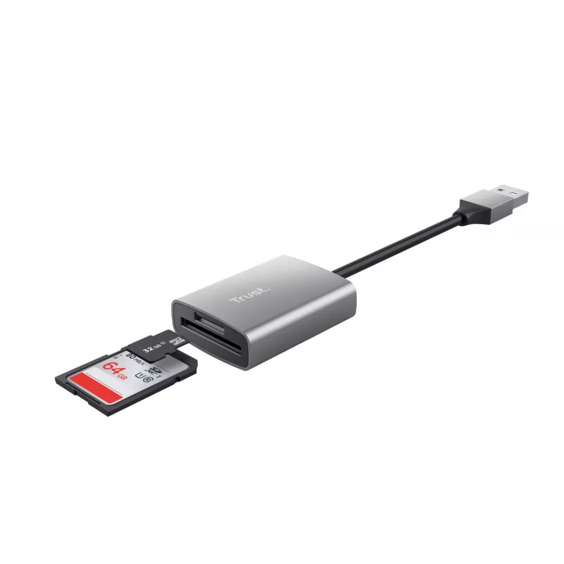 Trust Dalyx 24135 lector de tarjetas, USB 3.2 Gen 1, microSD/SD/SDHC/SDXC, plateado