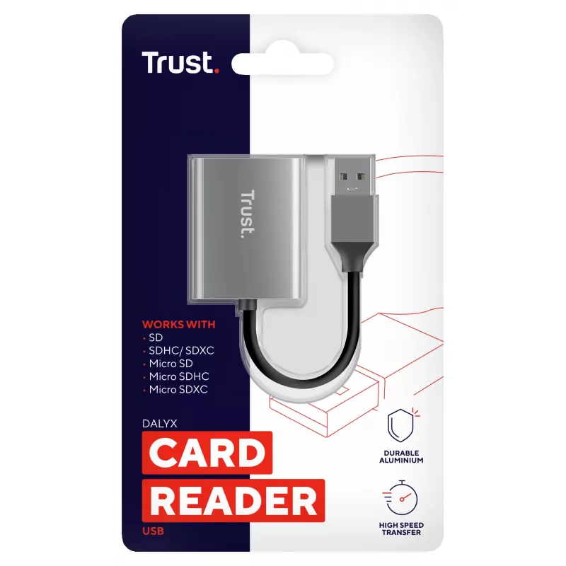 Trust Dalyx 24135 lector de tarjetas, USB 3.2 Gen 1, microSD/SD/SDHC/SDXC, plateado