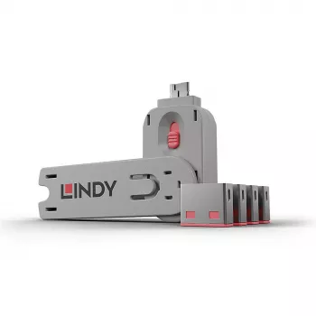 Bloqueador de puertos Lindy USB Port Blocker Pack de 4 Código de color Rosa