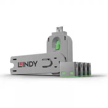 Bloqueador de puertos Lindy USB Port Blocker Pack de 4 Código de color Verde