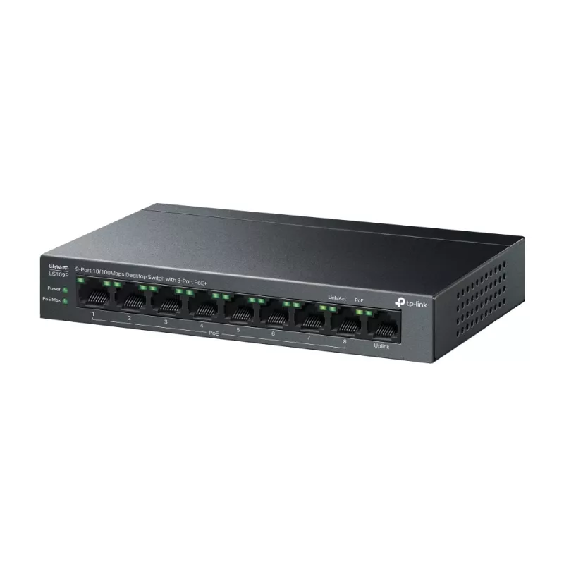 Switch de red TP-Link LiteWave LS109P No gestionado Fast Ethernet (10/100) Power over Ethernet (PoE) Negro