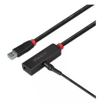 Lindy 3m USB 3.0 extensión activa fina, USB 3.2 Gen 1 (3.1 Gen 1) Type-C, USB 3.2 Gen 1 (3.1 Gen 1) Type-C, 5000 Mbit/s, negro, acrilonitrilo butadieno estireno (ABS), cable redondo