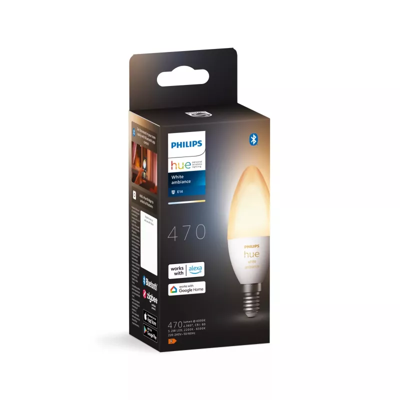 Bombilla inteligente Philips Hue White ambience Candle E14, 5,2 W, Bluetooth/Zigbee, casquillo E14