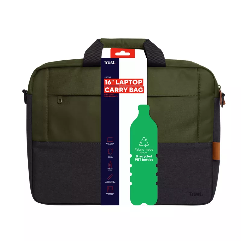 Trust Lisboa 25245 bolso bandolera para portátil 16 pulgadas (40,6 cm), carga superior, poliéster, correa extraíble, verde